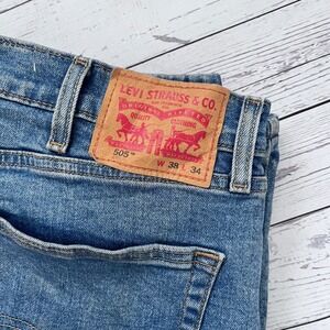 Levi Strauss Co 505 Mens Jeans W38 L34 Blue Medium Wash Straight Fit Denim